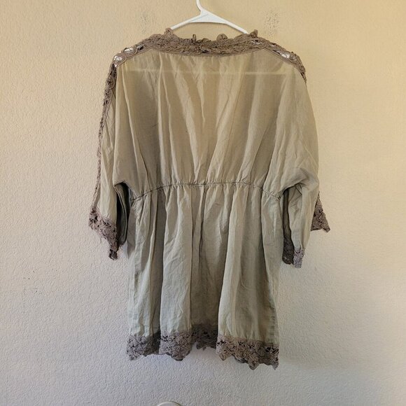 Lovestitch Linen Blend Cardigan Size Medium Bohemian Sheer Lightweight Crochet - Picture 8 of 8
